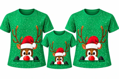 Camiseta de Natal Família Adulto Ou Infantil Estampa Rena