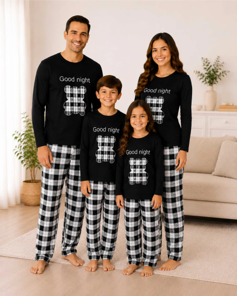 PIJAMA ADULTO OU INFANTIL FAMILIA ESTAMPA URSINHO XADREZ