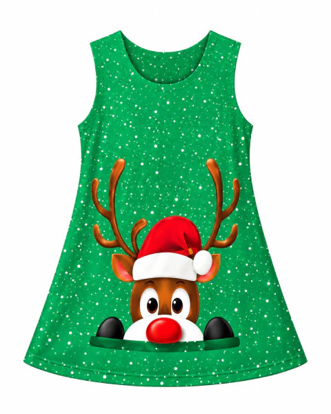 Vestido Infantil de Nata Estampa Rena