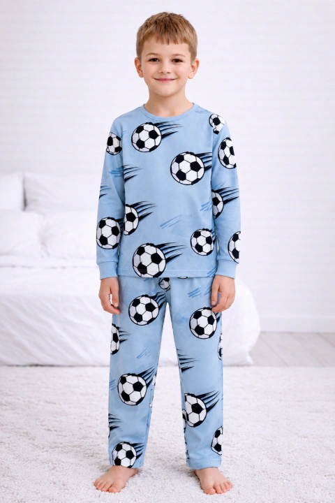 Pijama Manga Longa Infantil Menino Estampa Bola de Futebol