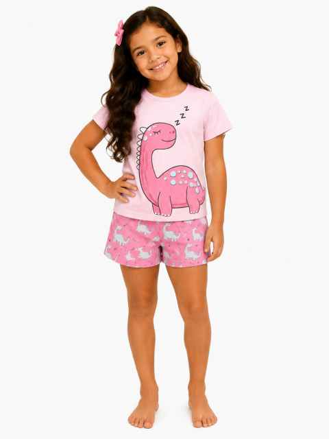 Baby Doll Menina Infantil Estampa Dino rosa