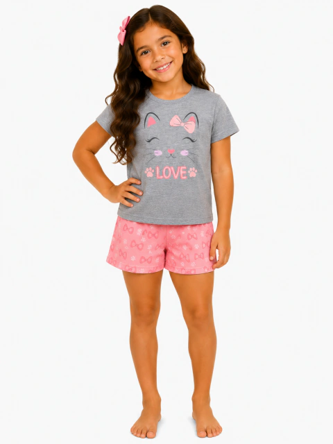 Baby Doll Menina Infantil Estampa Gatinha