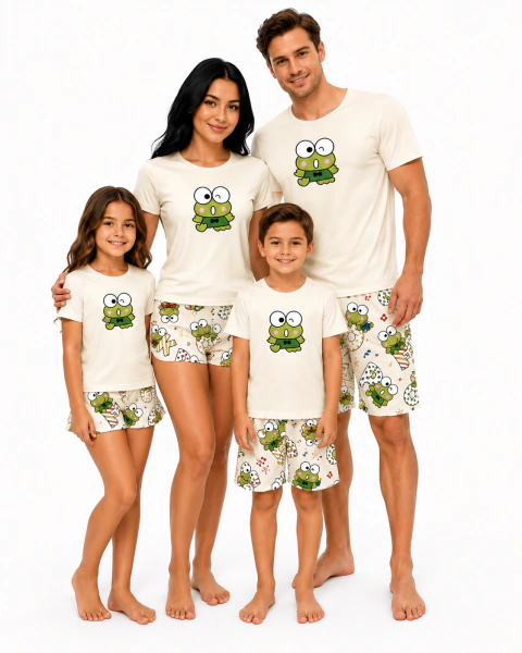 PIJAMA CURTO VERÃO ADULTO OU INFANTIL FAMILIA ESTAMPA SAPINHO