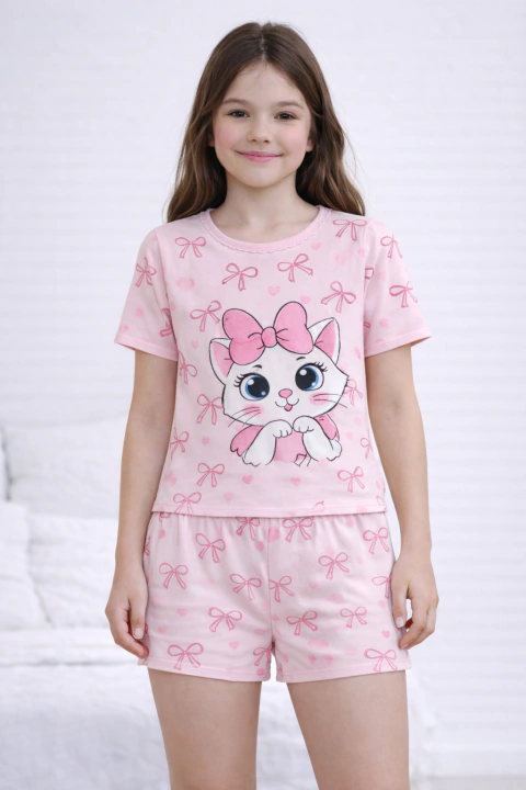 Baby Doll Menina Infantil Estampa Gatinha rosa
