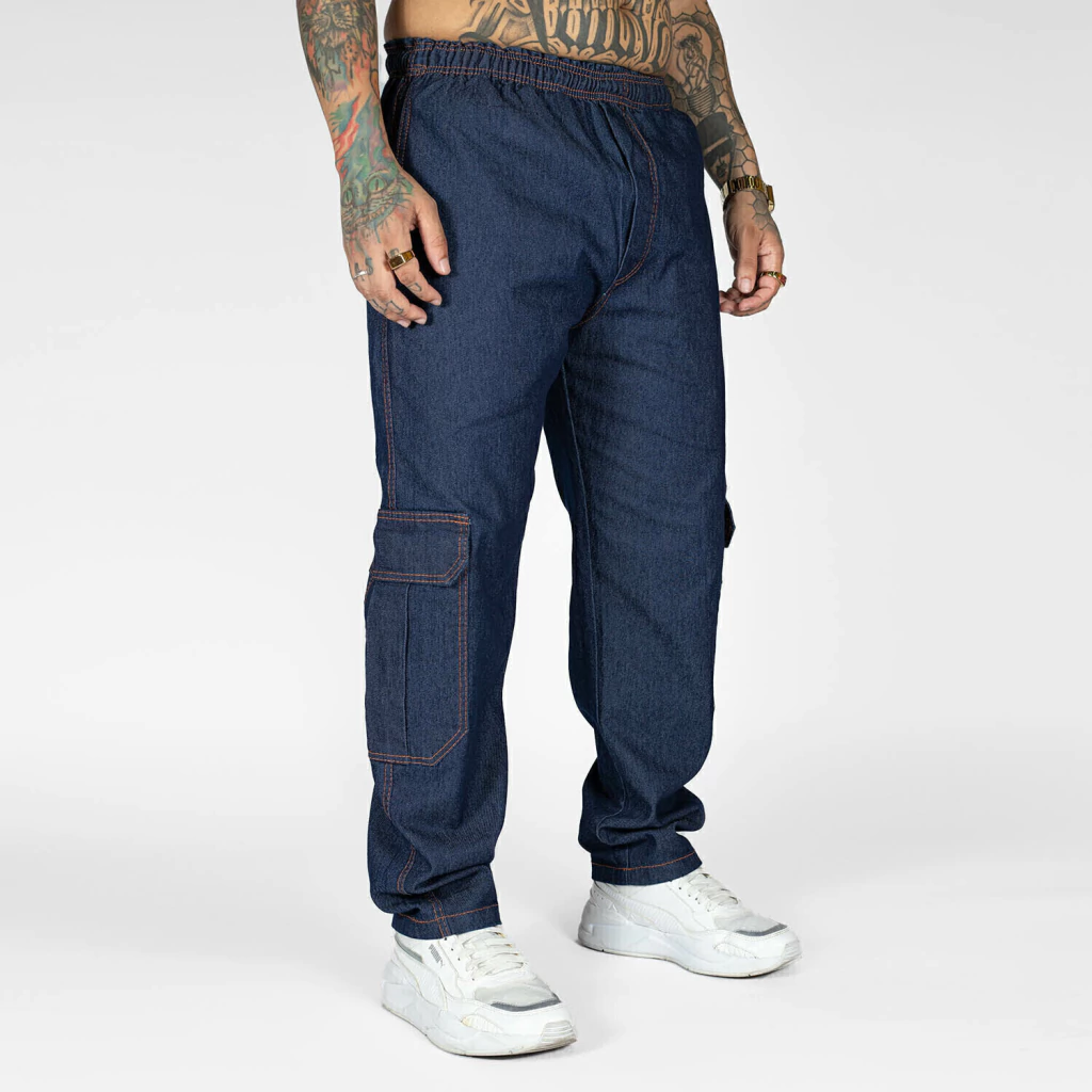 Calça Jeans Cargo Azul Marinho