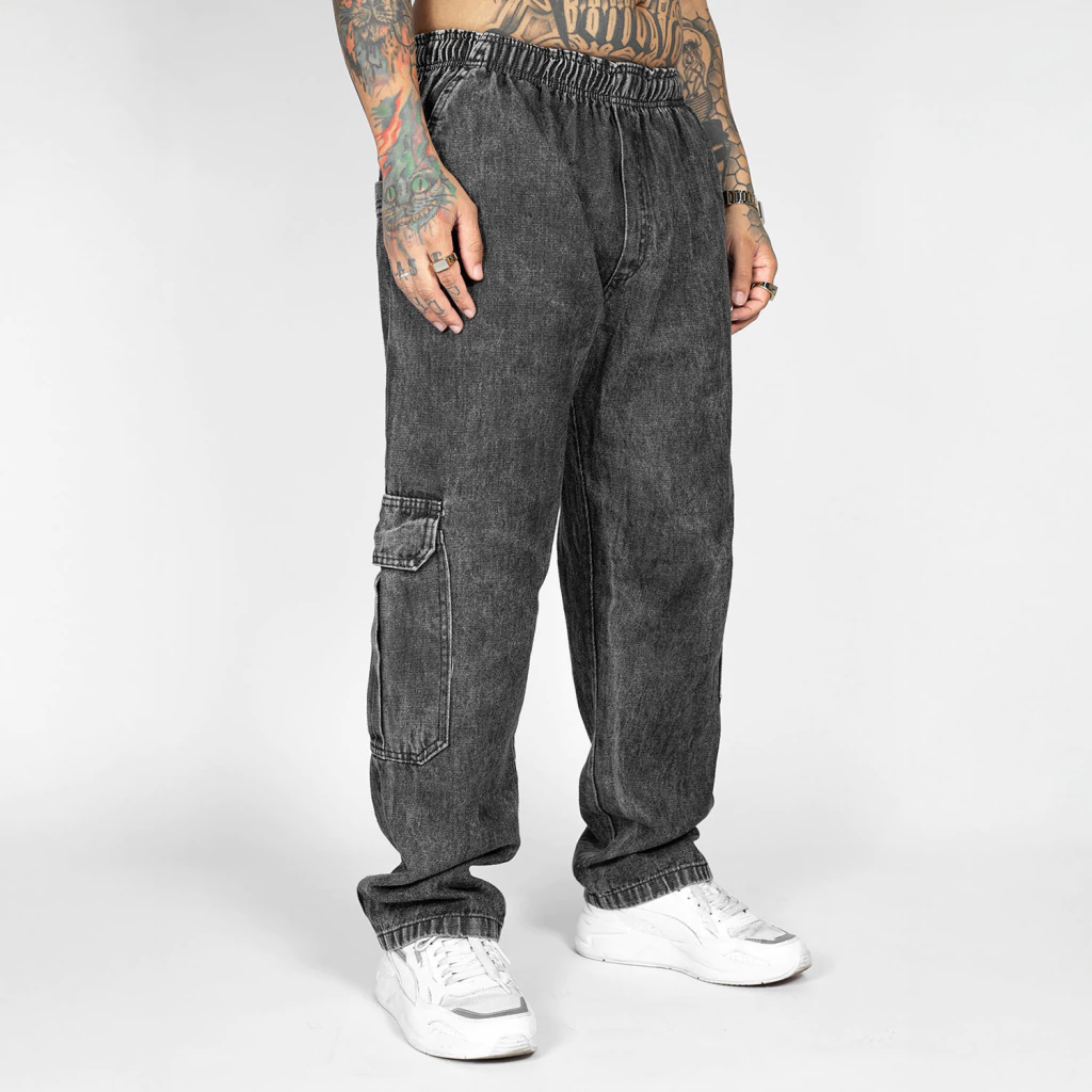 Calça Jeans Estonada Grafite Cargo