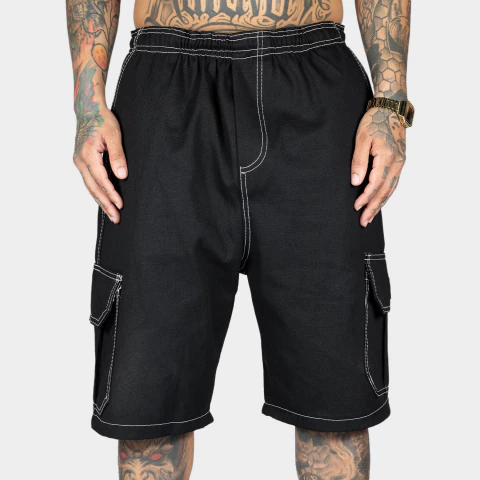 Bermuda Cargo Preta com Costura Branca - comprar online