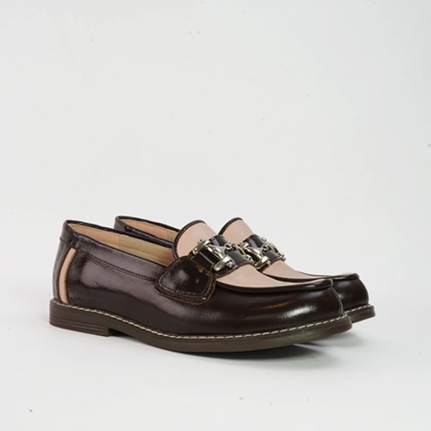 Mocasines De Cuero Chocolate Combinado Olga