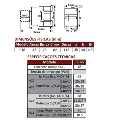 Imagem do Contator IC 6511 1NA+1NF 65A Bobina 220Vca