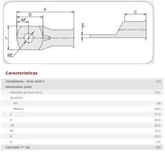 Terminal Compressão TF 120 mm² M10 1F1C Boca Expandida - Eletrotécnica Vera Cruz