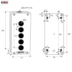Caixa p/ Botoeira Plástica 5 Furos 22mm BX1/5G - Eletrotécnica Vera Cruz