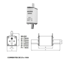 Fusível NH-00c gL/gG 80A Ação Retardada 500Vca 100kA na internet
