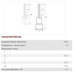 Terminal Pré Isolado Pino Chato 50mm² TPP-50-24 Azul 10 peças - comprar online