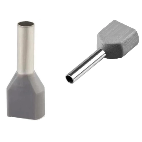 Terminal Tubular Ilhós Duplo 0,75 mm² Cinza 100 peças