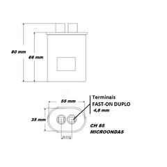 Capacitor CH85 0,95 uf 2100 Vca p/ Microondas 10 Peças - Eletrotécnica Vera Cruz