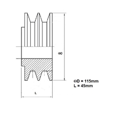 Polia Alumínio 2 Canais Perfil A 115mm Furo 3/4" 19,05mm - Eletrotécnica Vera Cruz