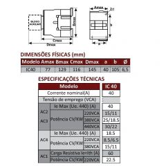 Contator IC 4011 1NA+1NF 40A Bobina 220Vca - loja online