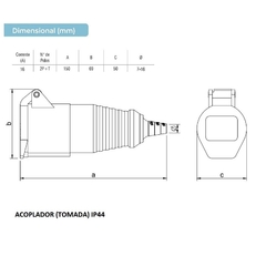 Acoplador IP44 16A 2p+t 110/130Vca Amarelo 4h ACS-3054