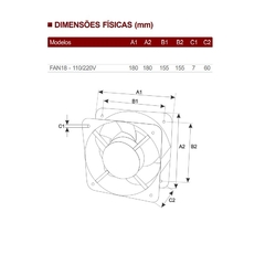 Microventilador 180x180x60mm 110/220 Vca Rolamento - Eletrotécnica Vera Cruz