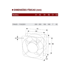 Microventilador 200x200x60mm 110/220 Vca Rolamento - Eletrotécnica Vera Cruz
