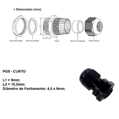 Prensa Cabo Nylon Curto PG9 Preto 10 peças na internet