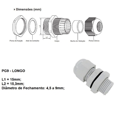 Prensa Cabo Nylon Longo PG9 Cinza Claro 10 Peças na internet