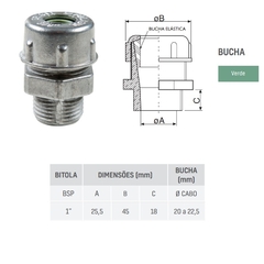 Prensa Cabo Alumínio 1" Bucha Verde 20-22,5mm - loja online