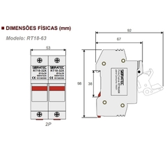 Seccionadora Bipolar 14x51 C/ Fusíveis 63A gG 500Vca - Eletrotécnica Vera Cruz