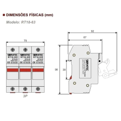 Seccionadora Tripolar 14x51 C/ Fusíveis 63A gG 500Vca - Eletrotécnica Vera Cruz