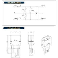 DPS Classe III Tomada 7,5kA 10A 127/220Vca Preto Fume - Eletrotécnica Vera Cruz