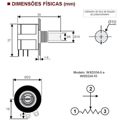Potenciômetro Linear 5 kohm Tipo B 10 Voltas 10mm Com Knob - comprar online