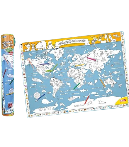 Planisferio de animales para pintar