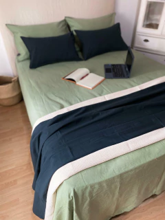 Set 7 pzs Cubrecama 4 fundas manta waffle y pie tusor 2 1/2 PLAZAS