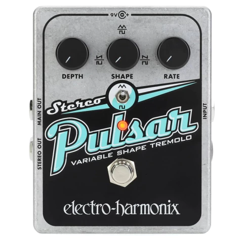 Pedal trémolo analógico Electro-Harmonix Stereo Pulsar con controles Depth, Shape y Rate