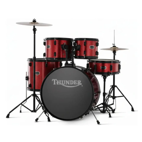 Thunder JBP0901. Batería acústica 5 cuerpos negra con platillos y herrajes. Kit completo para empezar a tocar - comprar online