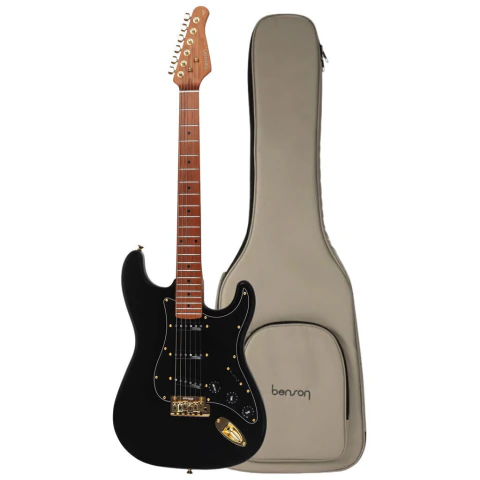 Benson HD 901 BK BK GOLD. Guitarra eléctrica Strato SSS. Negra con hardware dorado