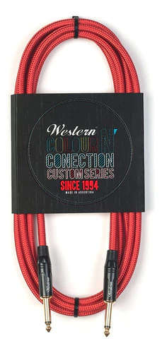 Cable Plug Plug Ts Guitarra Bajo Western 3m Recto Tela Rojo