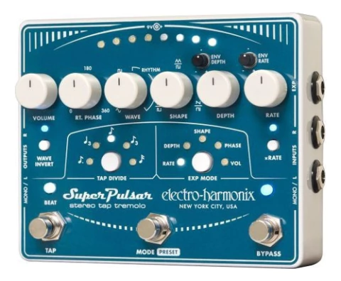Pedal trémolo estéreo Electro-Harmonix Super Pulsar con tap tempo y patrones programables