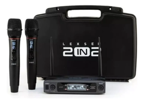 Micrófono Inalámbrico Uhf Lexsen 2 In 2 Doble + Estuche Color Negro