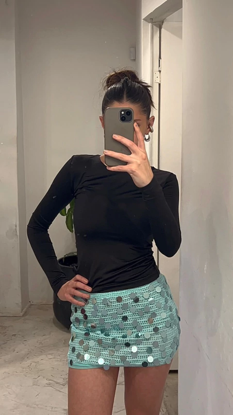 MINI SKIRT SEQUIN AQUA IMPORTADA