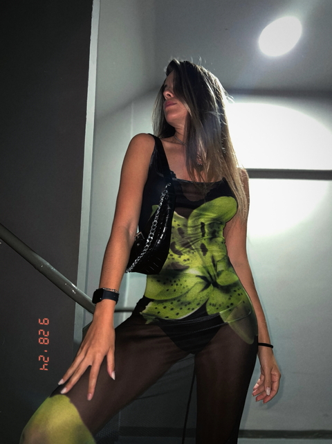 VESTIDO MESH FLOWER GREEN IMPORTADO