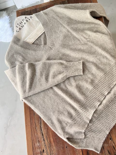 Sweater Merino V gris melange - linda canaria