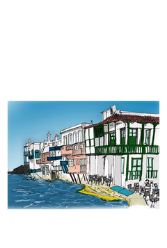 ilustracion mykonos grecia