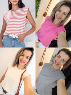 blusa feminina muscle tee com ombreira regata gola redonda várias cores 