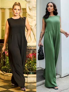 macacão feminino regata com bolsos calça pantalona com zíper 