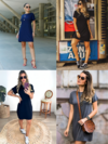 vestido manga curta até a altura do joelho básico