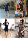 vestido manga curta até a altura do joelho básico