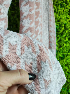 casaco feminino em tricot pied poule rose inverno elegante 