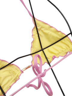 biquíni dupla face empina bumbum com bojo rosa e amarelo 