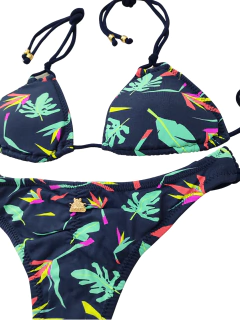 biquíni estampado azul marinho calcinha fechada bojo removível 
